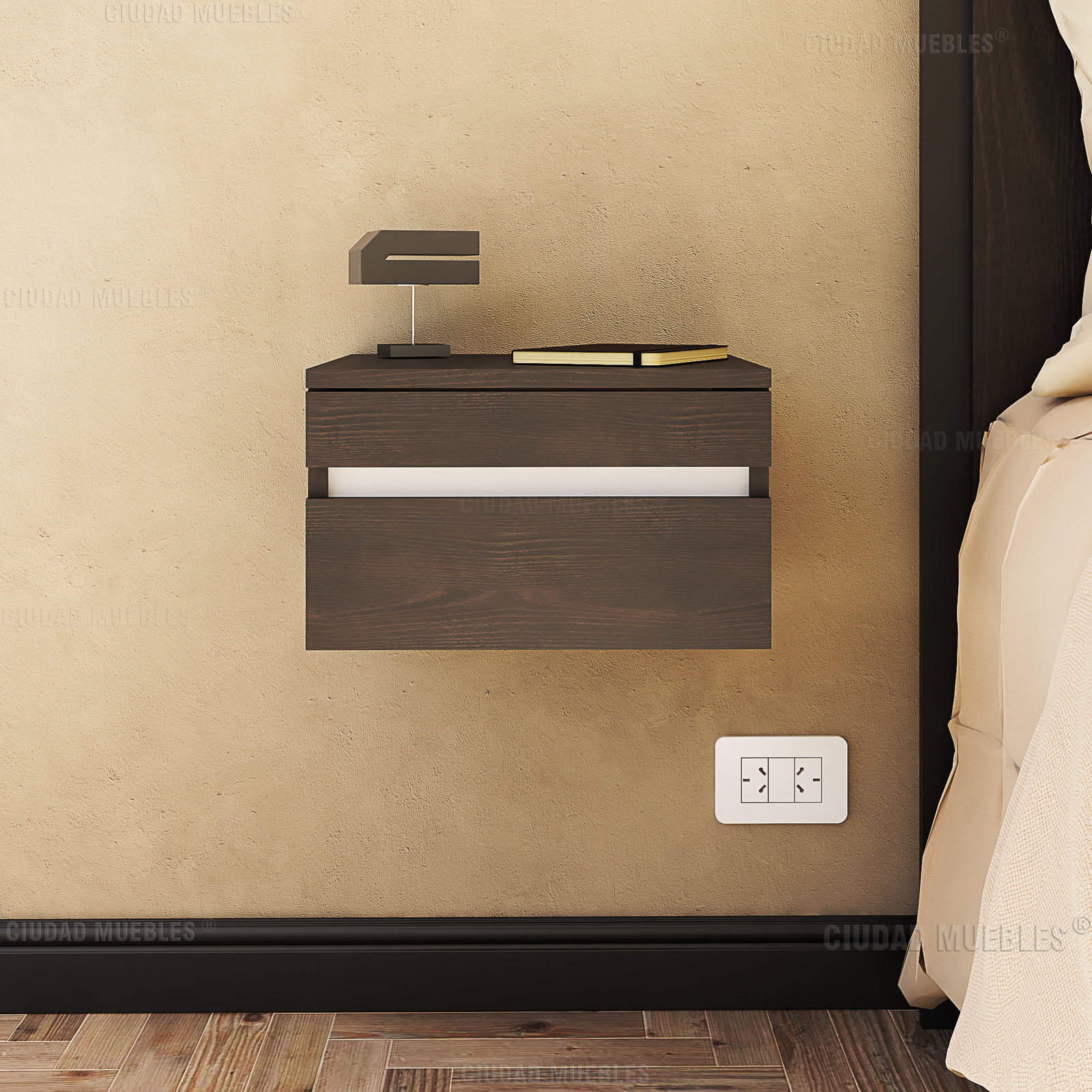 Mesa de luz flotante con desayunador+cajón