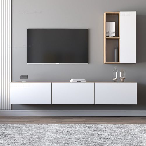 Combo Mesa De Tv Led Flotante + Bibliotecas Repisa - Living