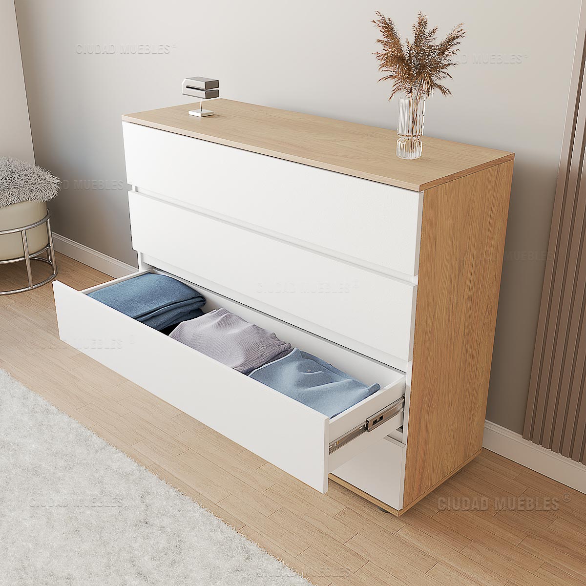 Cómoda 4 Cajones Dormitorio 110x92x40 Cm - Imagen 5