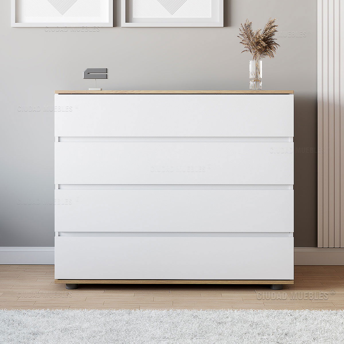 Cómoda 4 Cajones Dormitorio 110x92x40 Cm