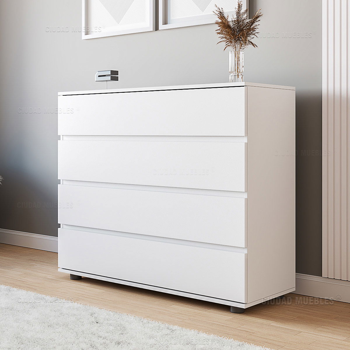 Cómoda 4 Cajones Dormitorio 110x92x40 Cm - Imagen 3