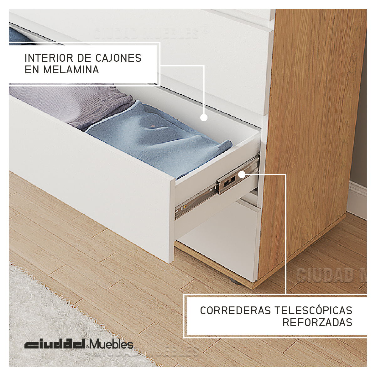 Cómoda 4 Cajones Dormitorio 110x92x40 Cm - Imagen 6