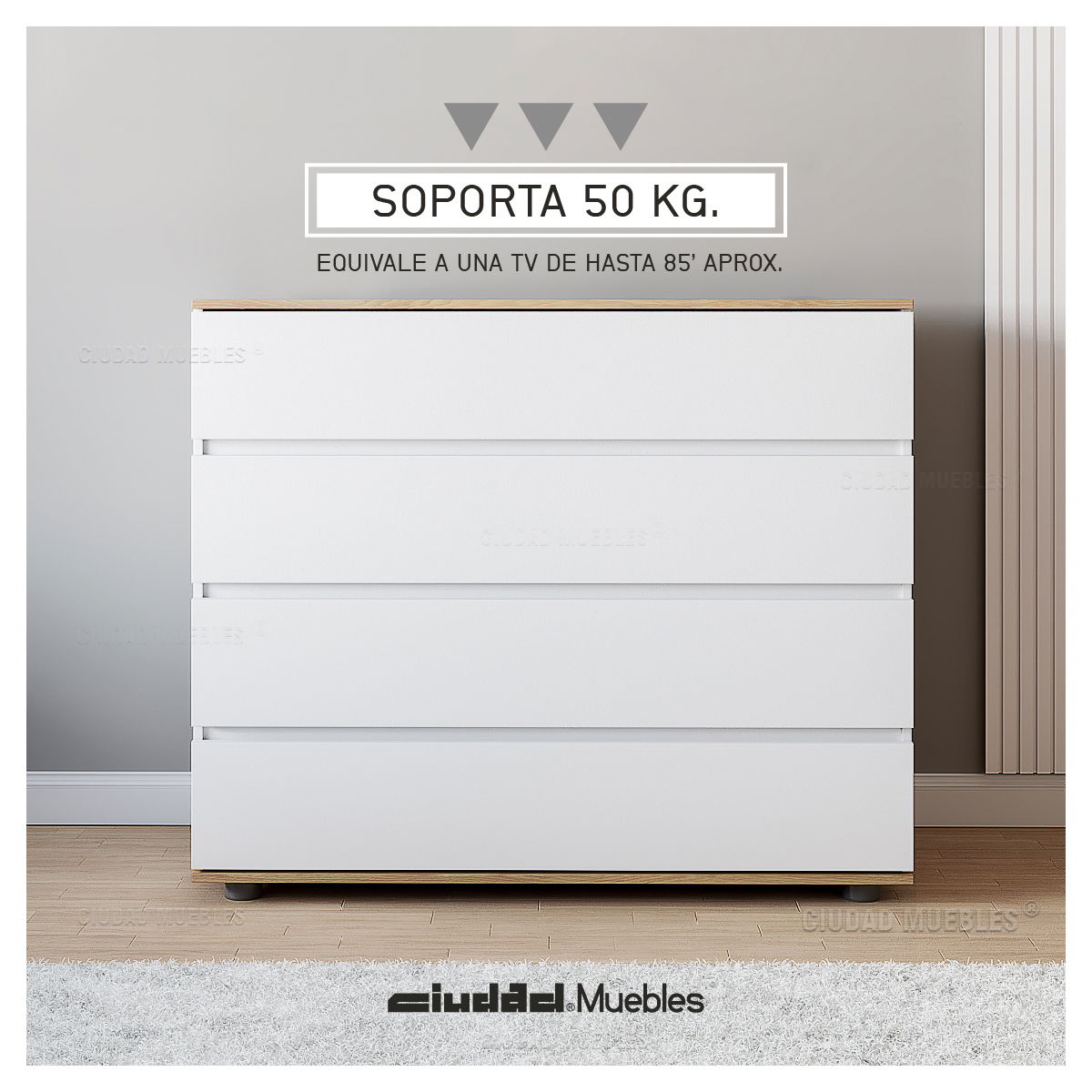 Cómoda 4 Cajones Dormitorio 110x92x40 Cm - Imagen 8