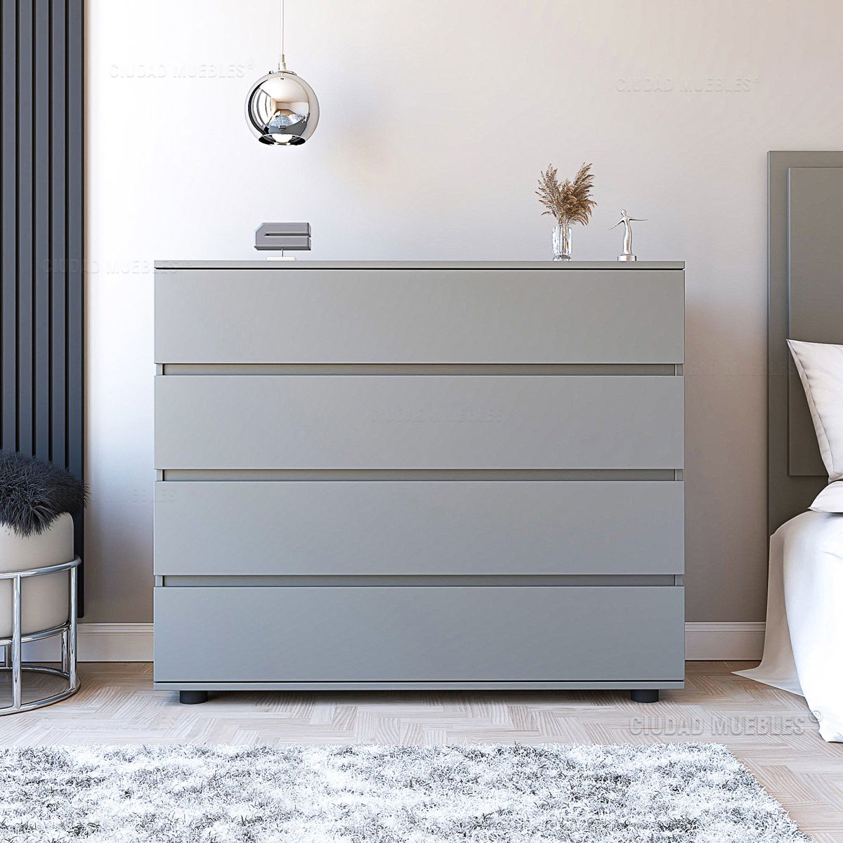 Cómoda 4 Cajones Dormitorio 110x92x40 Cm - Imagen 2