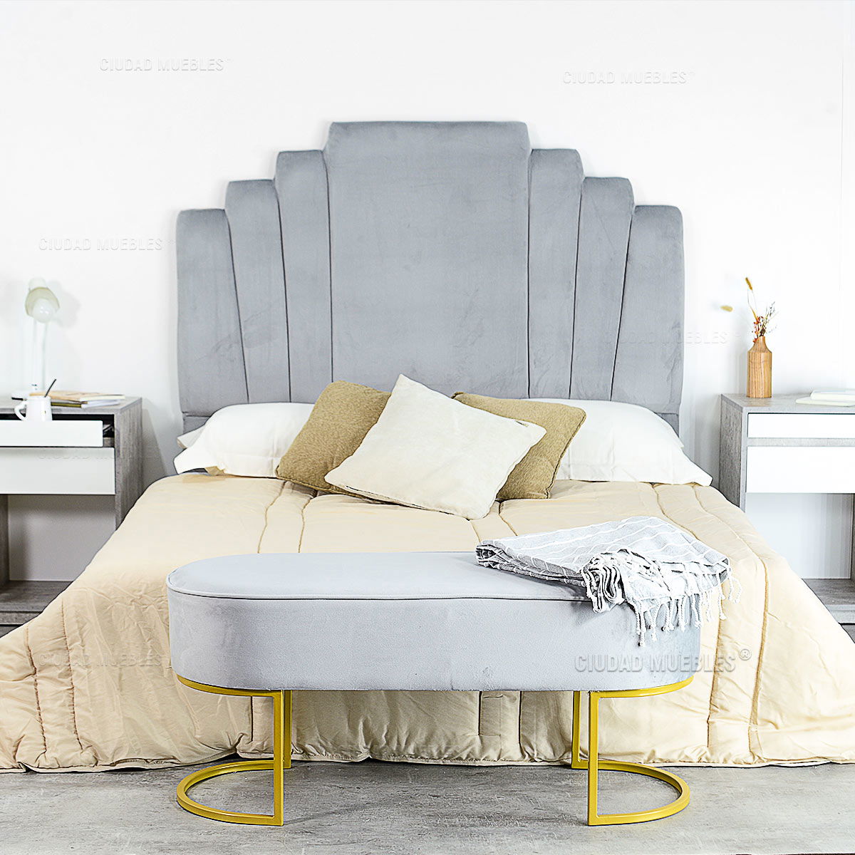 Respaldo Tapizado Terciopelo Gris