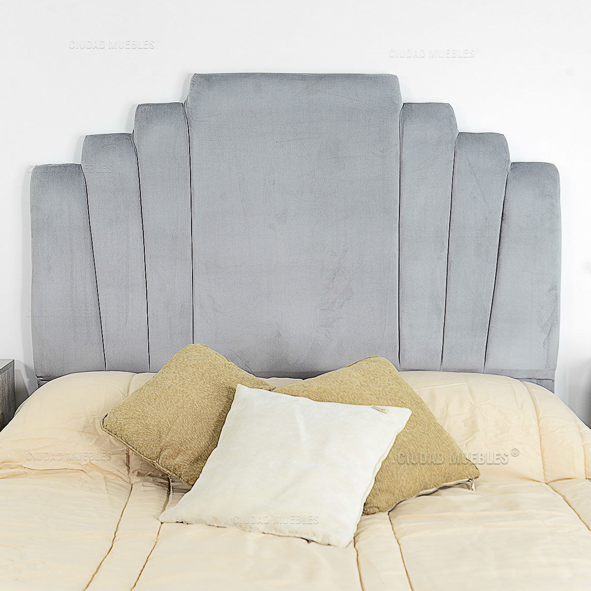 Respaldo Tapizado Terciopelo Gris 140 cm - Imagen 2