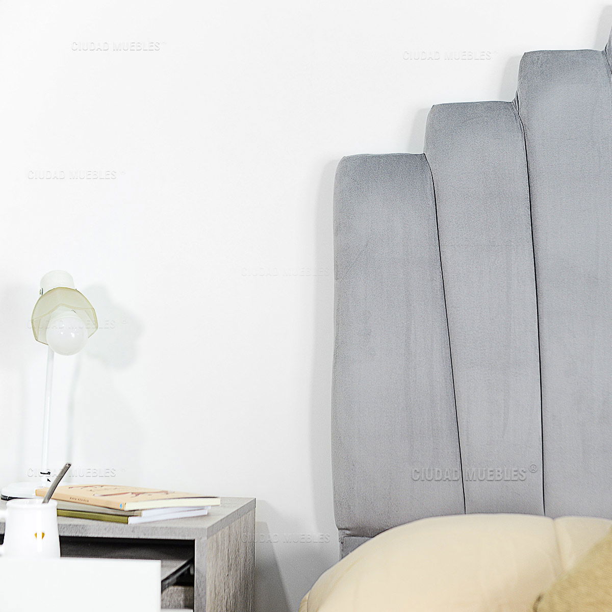 Respaldo Tapizado Terciopelo Gris 140 cm - Imagen 4