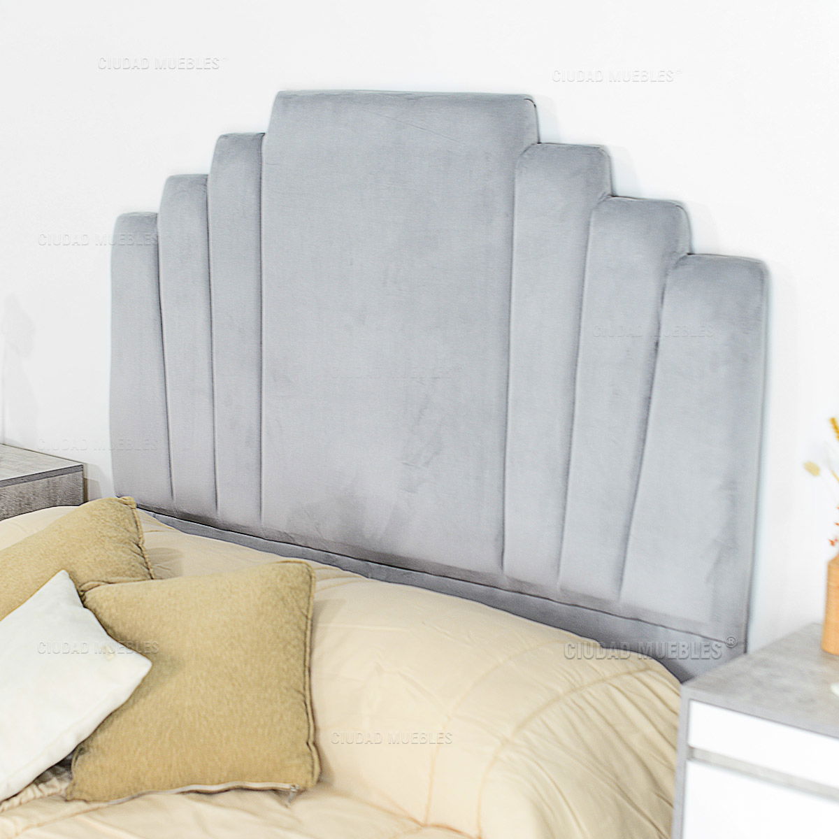 Respaldo Tapizado Terciopelo Gris