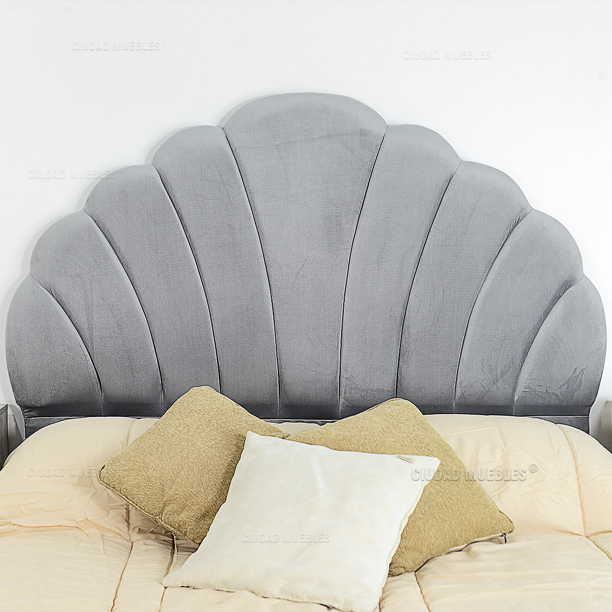 Respaldo Redondo Tapizado Terciopelo Gris 140 cm - Imagen 3