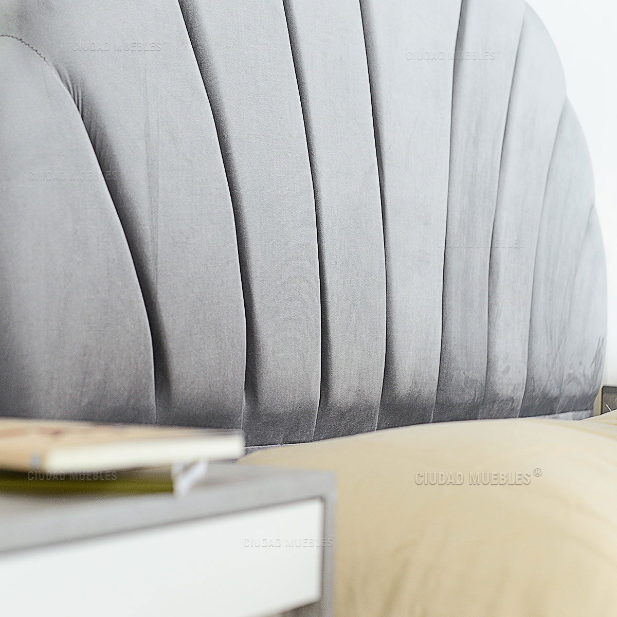 Respaldo Redondo Tapizado Terciopelo Gris 140 cm - Imagen 5