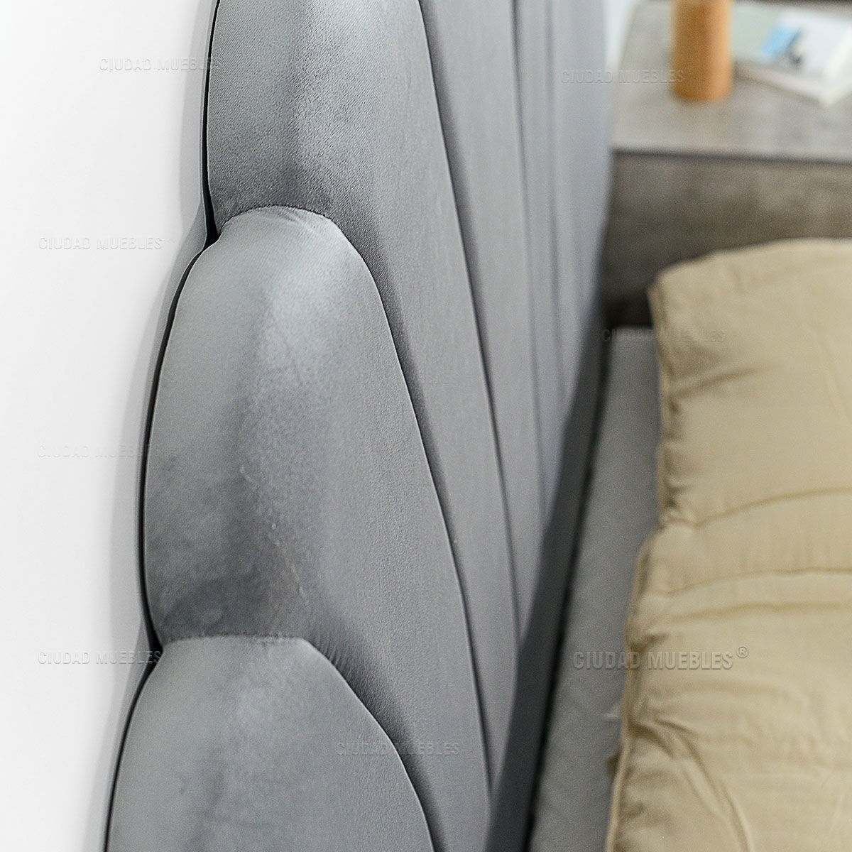 Respaldo Redondo Tapizado Terciopelo Gris 140 cm - Imagen 6