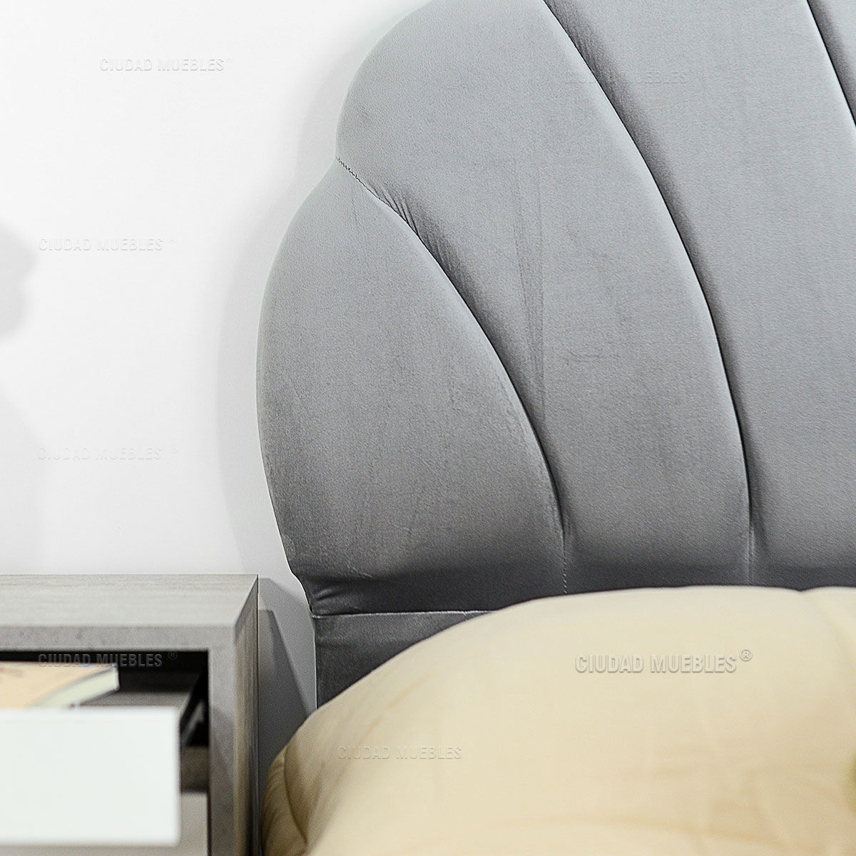 Respaldo Redondo Tapizado Terciopelo Gris 140 cm - Imagen 7