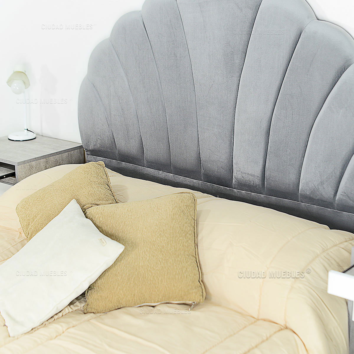 Respaldo Redondo Tapizado Terciopelo Gris 140 cm - Imagen 4