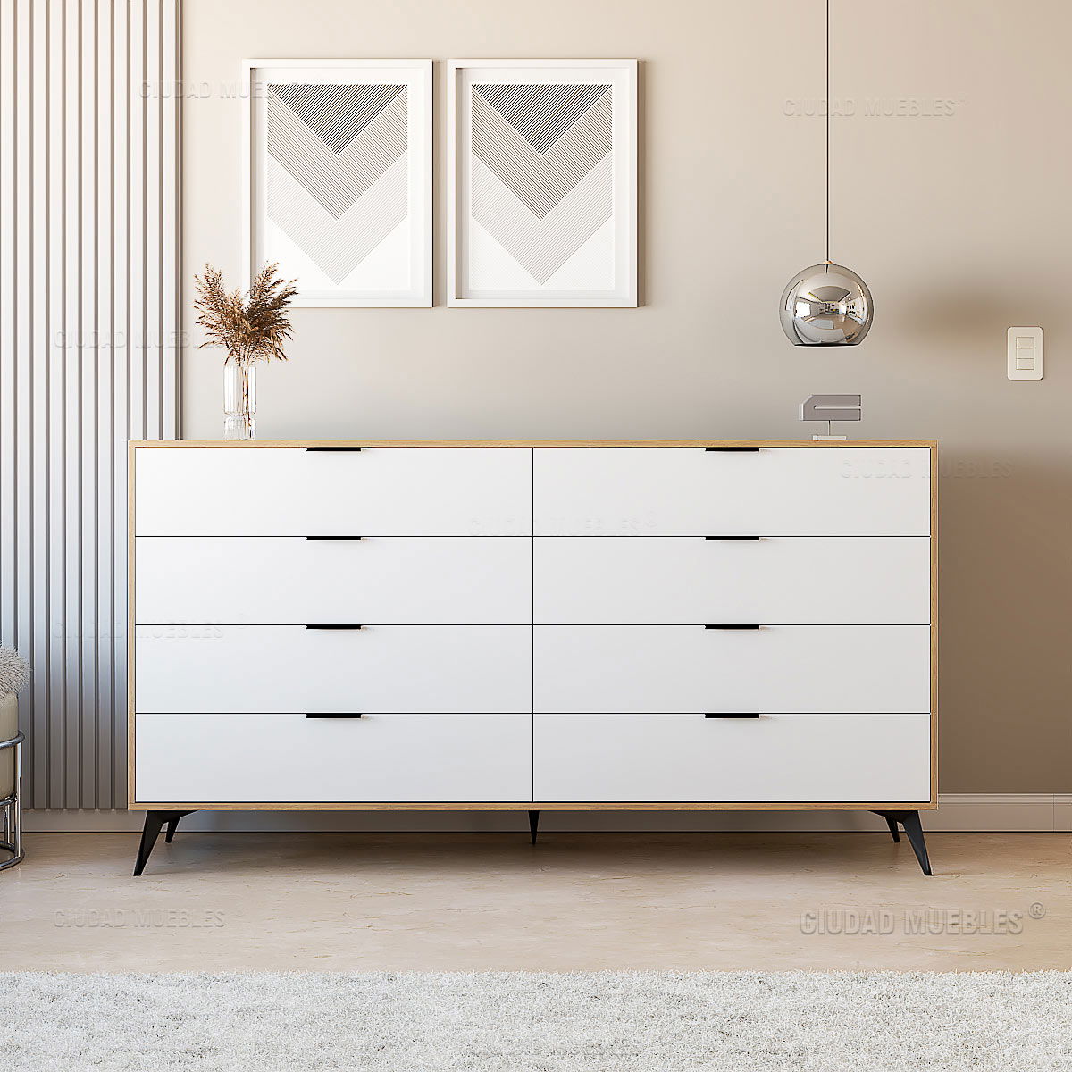 CÓMODA CON TIRADORES Y PATAS ALTAS