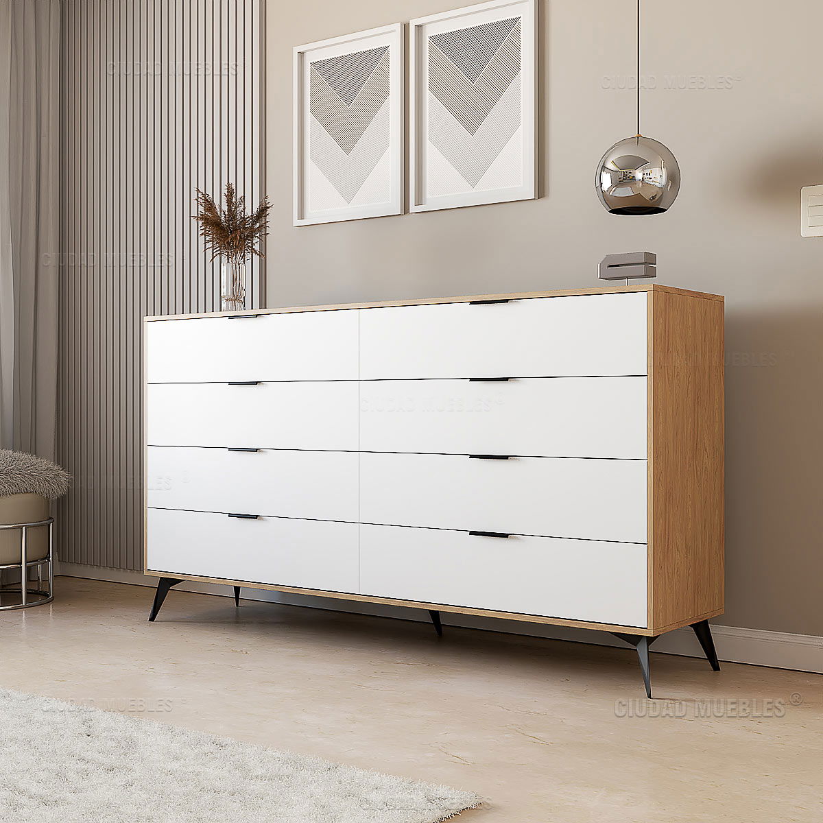 CÓMODA CON TIRADORES Y PATAS ALTAS