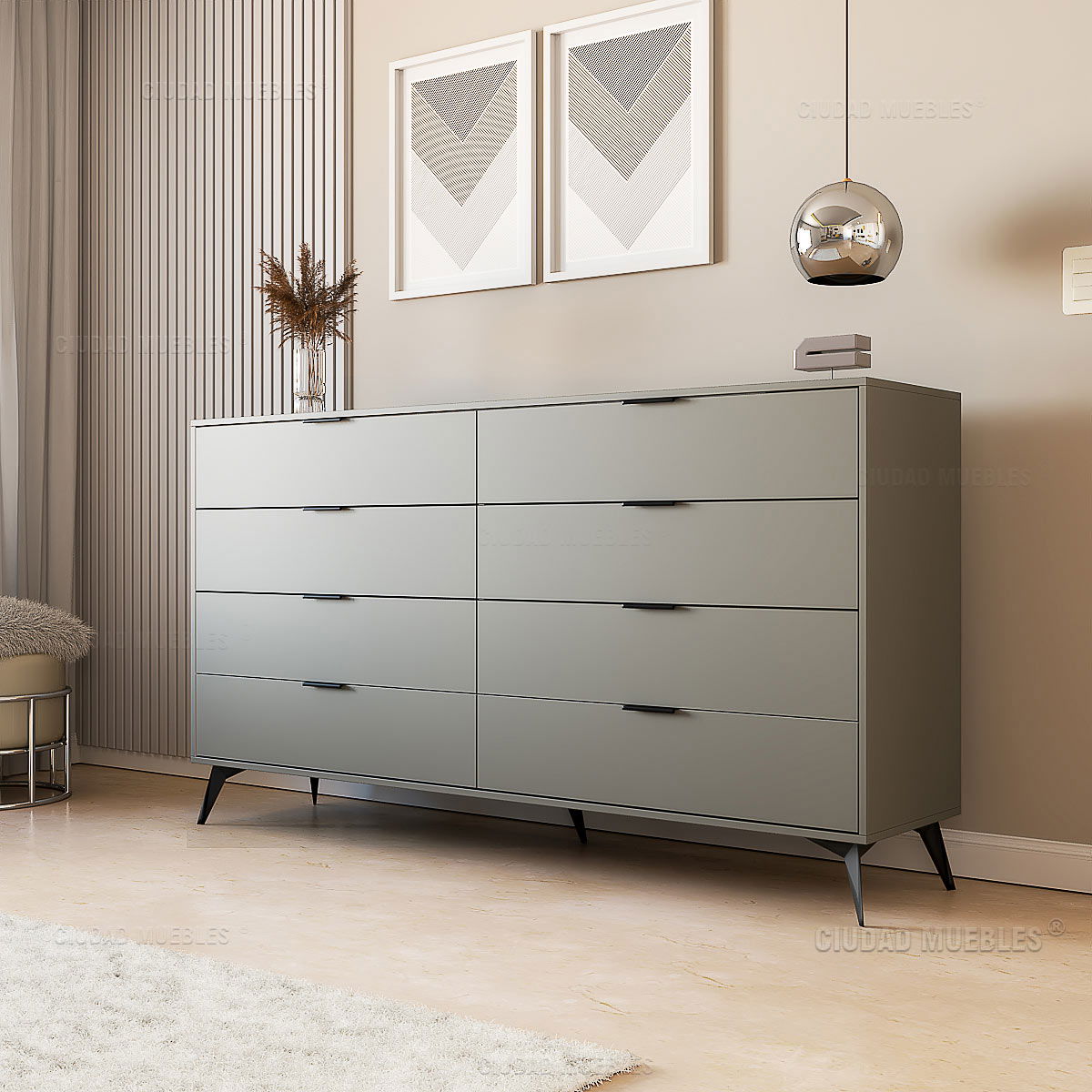 CÓMODA CON TIRADORES Y PATAS ALTAS