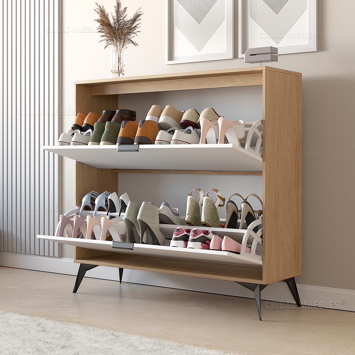 MUEBLE ZAPATERO BOTINERO DE 2 PUERTAS BATIENTES DE 110X103X33CM