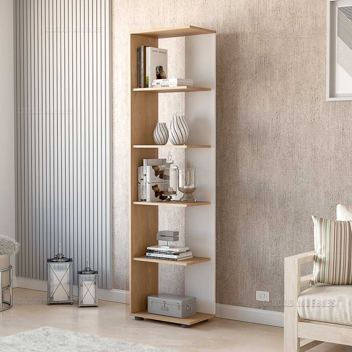 Biblioteca alta con 5 estantes