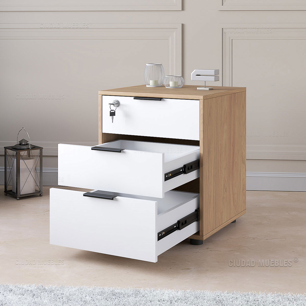 ARCHIVERO 3 CAJONES CON LLAVE Y CERRADURA