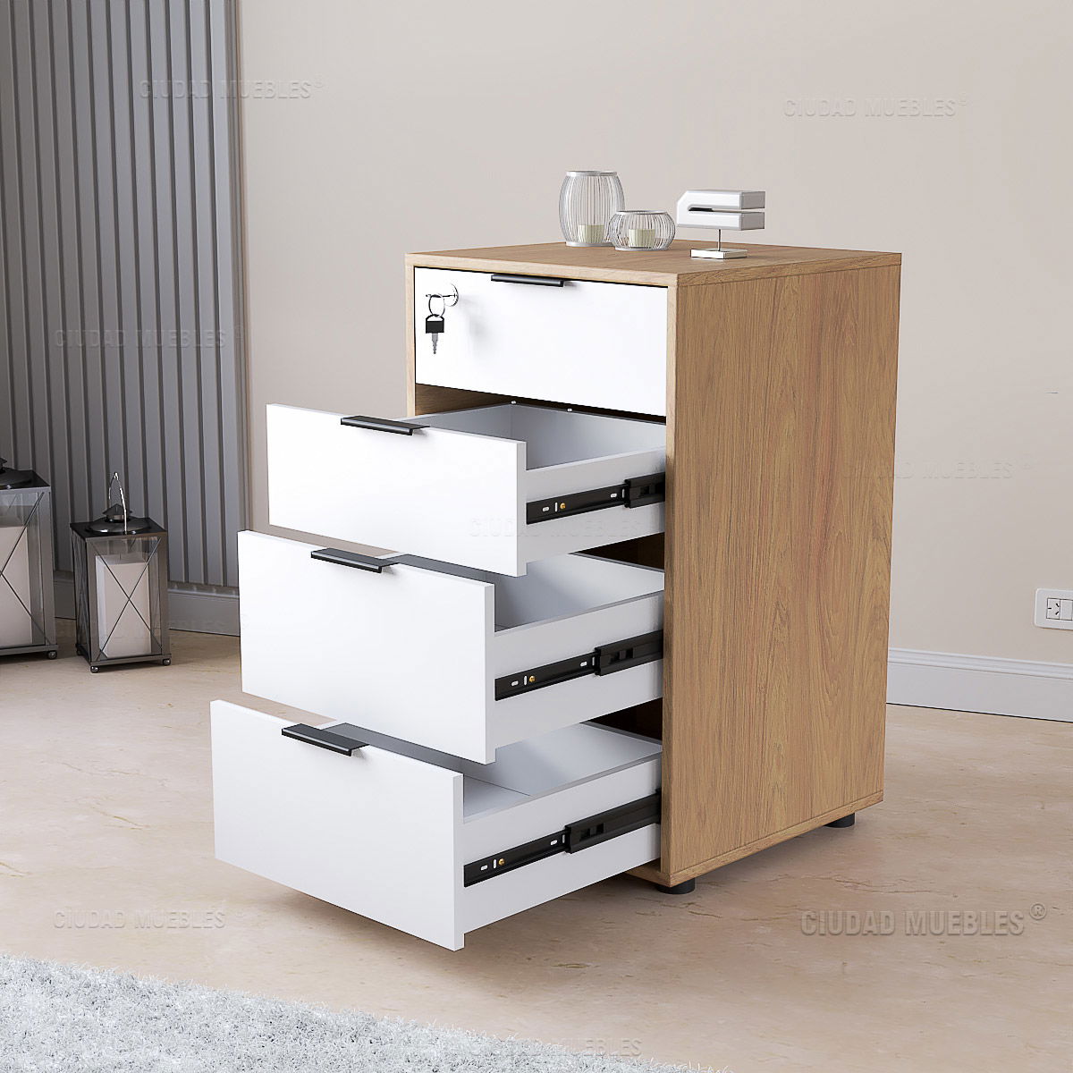 Mueble archivero de oficina 4 cajones con llave y cerradura 46x77x45cm