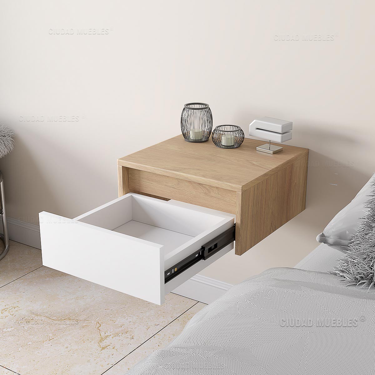 Caja de seguridad, mesa de luz flotante con cajón oculto y cerradura - Imagen 4