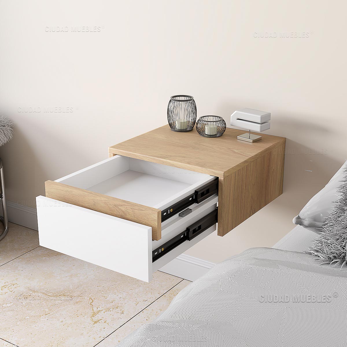 Caja de seguridad, mesa de luz flotante con cajón oculto y cerradura - Imagen 6