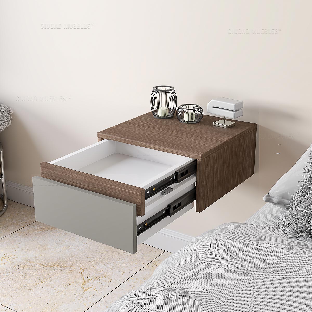 Caja de seguridad, mesa de luz flotante con cajón oculto y cerradura - Imagen 8