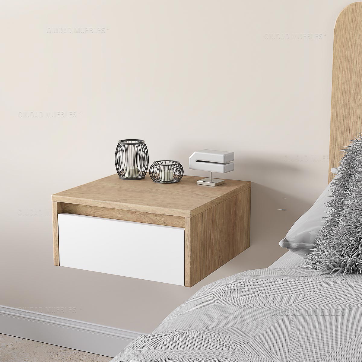 Caja de seguridad, mesa de luz flotante con cajón oculto y cerradura - Imagen 2