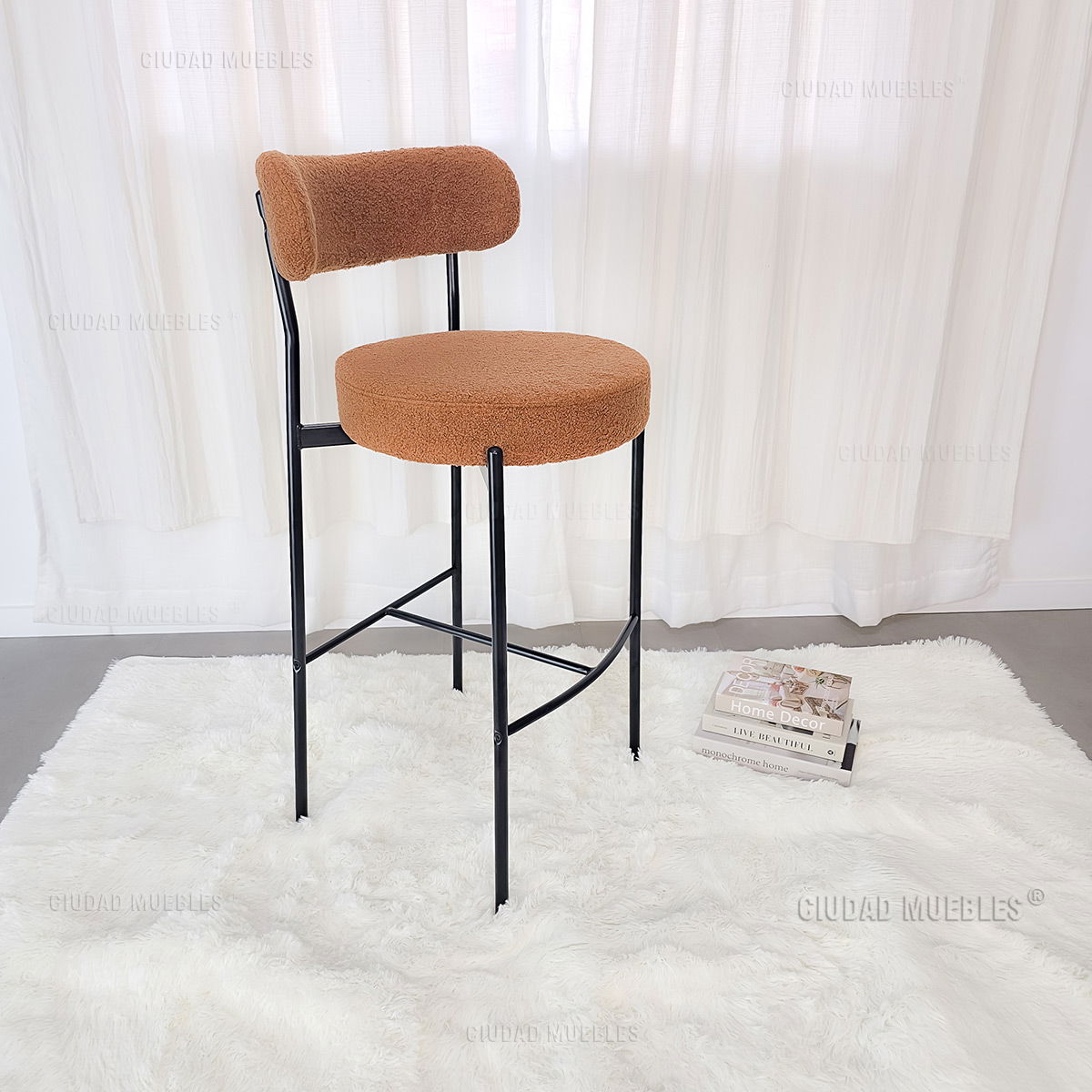Banqueta Alta Desayunador Boucle Marrón Diseño Moderno - Imagen 2