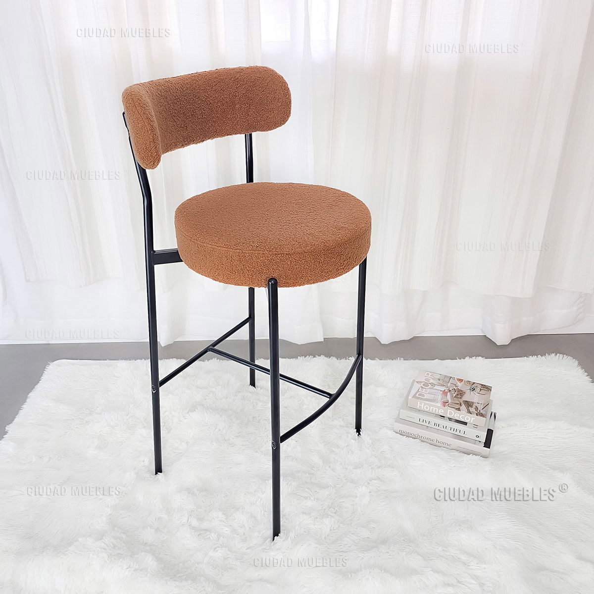 Banqueta Alta Desayunador Boucle Marrón Diseño Moderno - Imagen 3