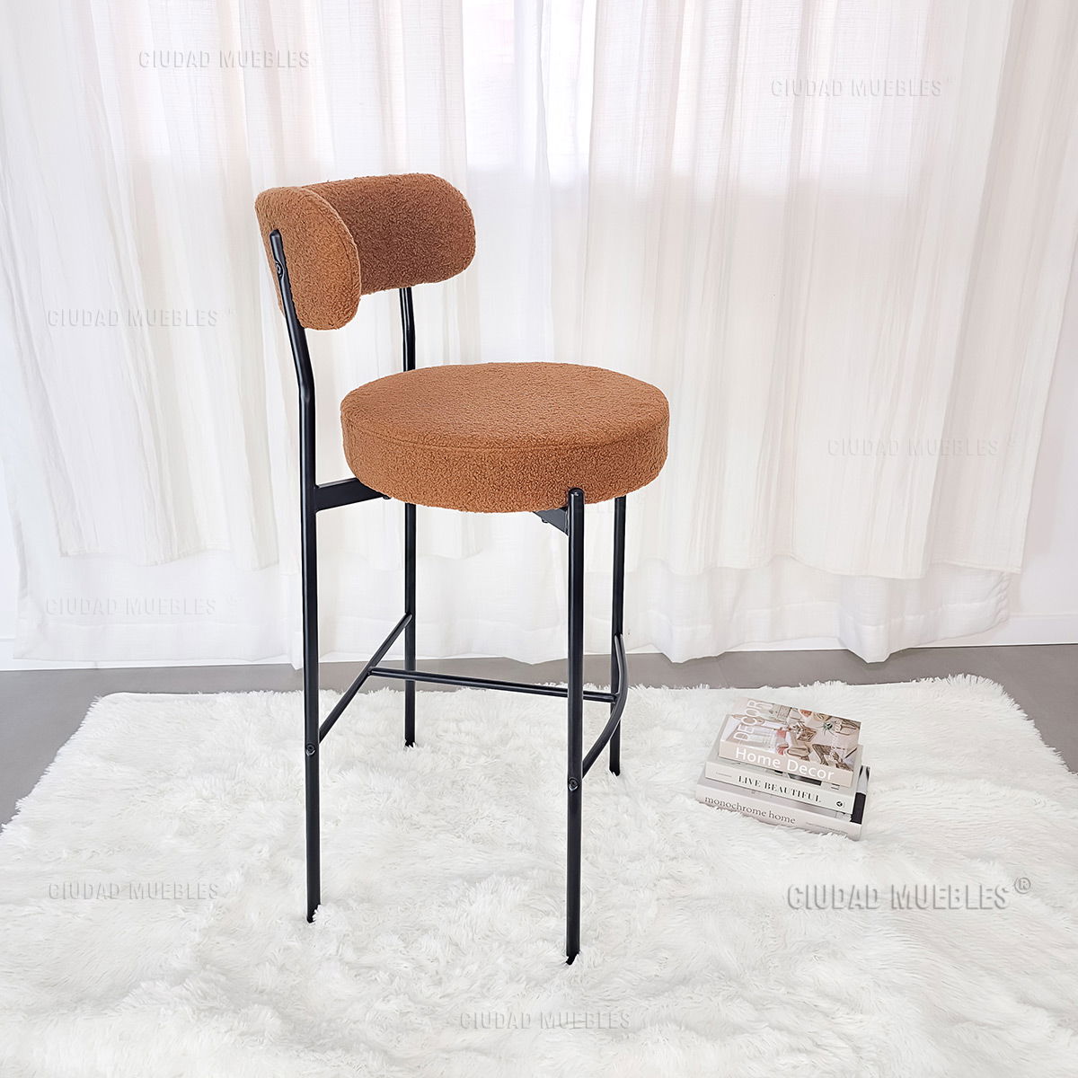 Banqueta Alta Desayunador Boucle Marrón Diseño Moderno - Imagen 5