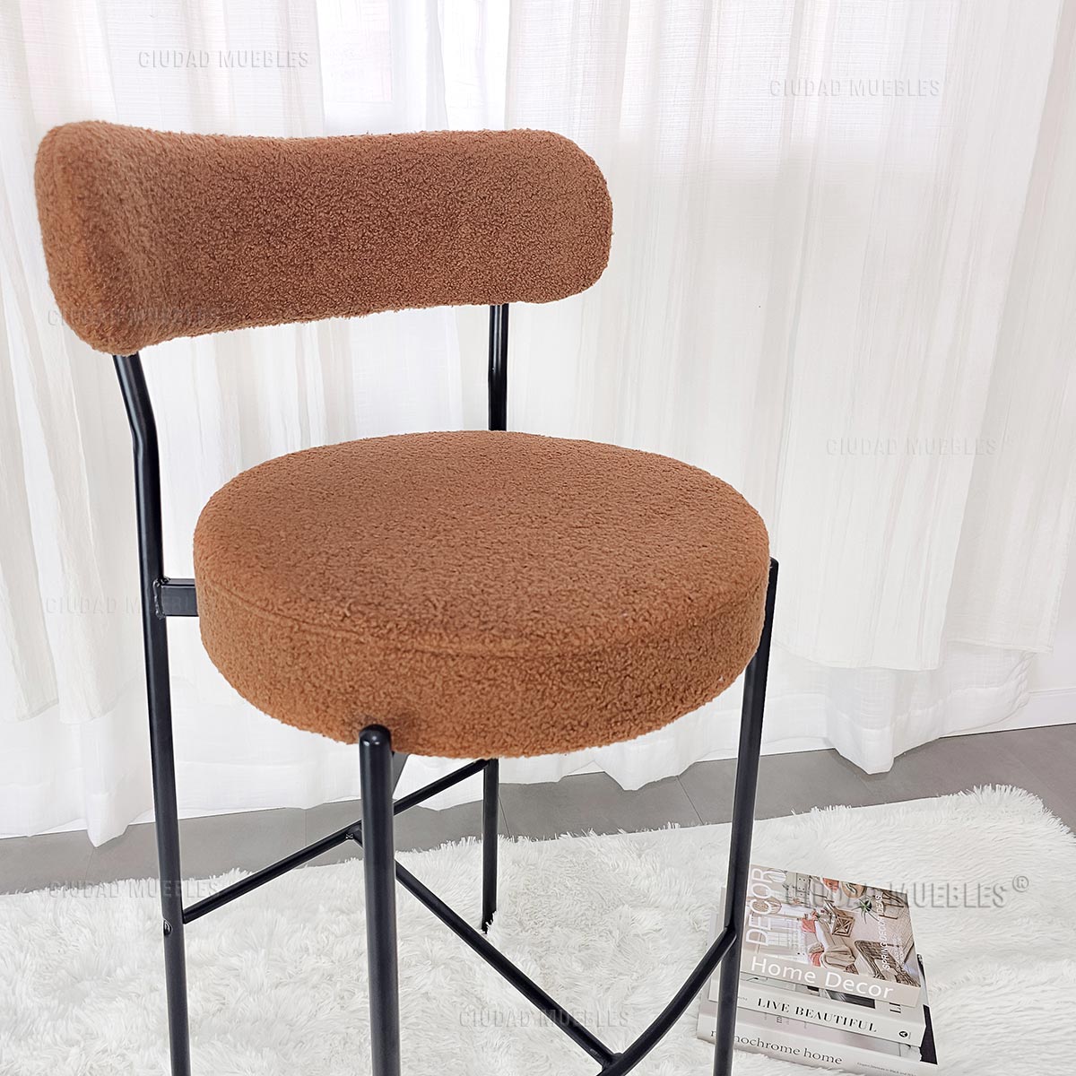 Banqueta Alta Desayunador Boucle Marrón Diseño Moderno - Imagen 4