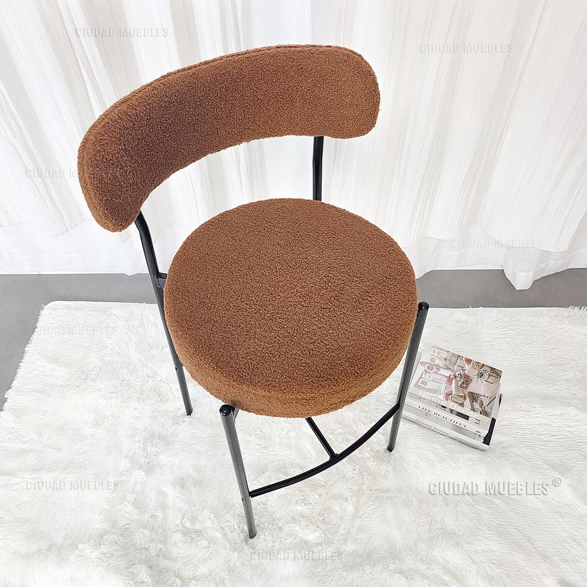 Banqueta Alta Desayunador Boucle Marrón Diseño Moderno - Imagen 7