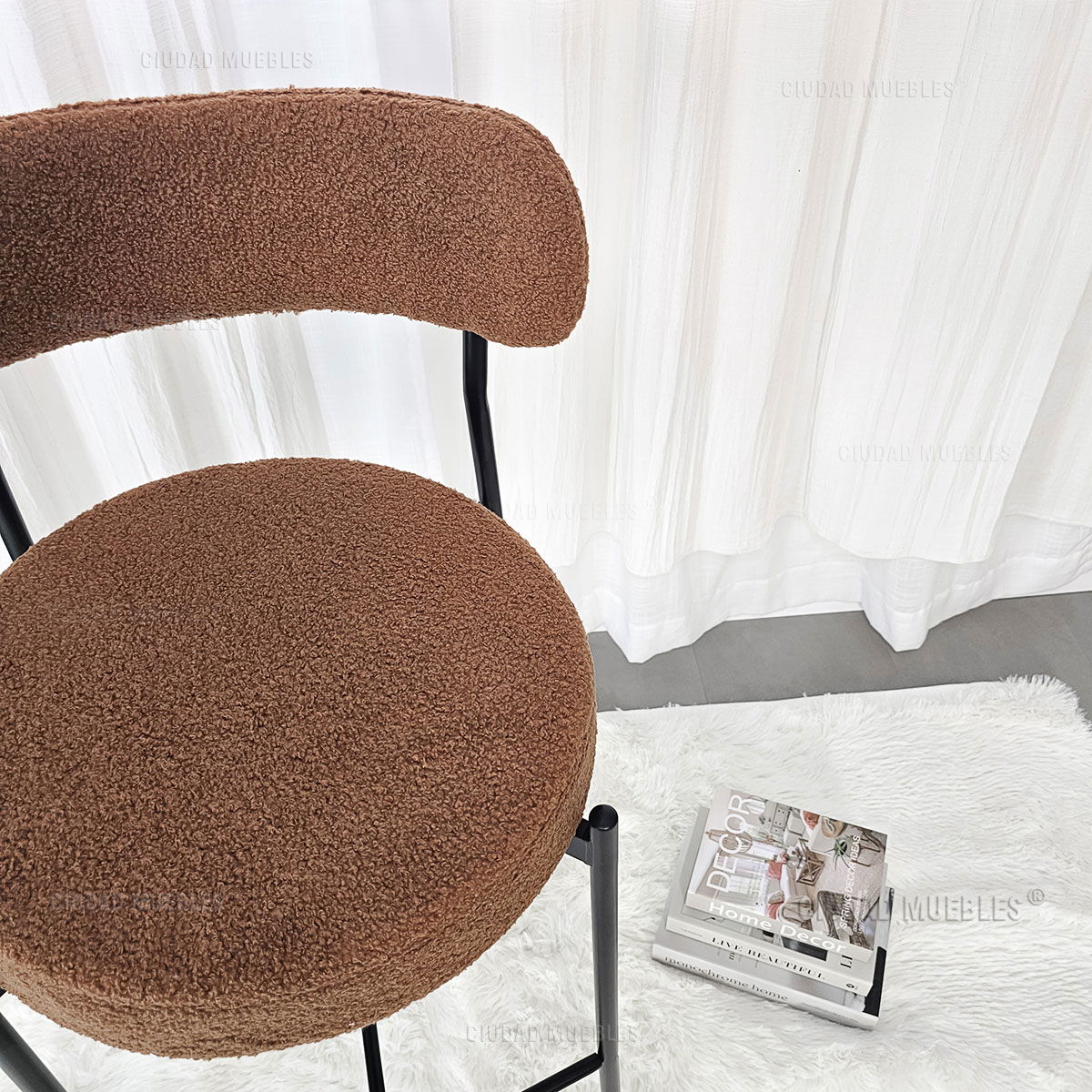 Banqueta Alta Desayunador Boucle Marrón Diseño Moderno - Imagen 8