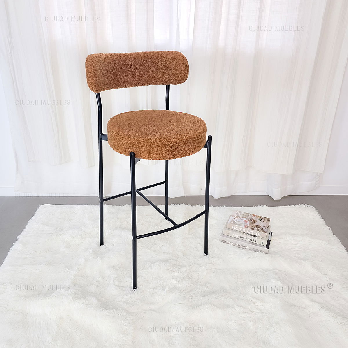 Banqueta Alta Desayunador Boucle Marrón Diseño Moderno