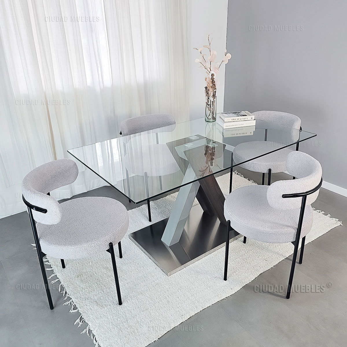 Silla Comedor Tapizada Tela Bouclé Gris Diseño Nórdico - Imagen 6