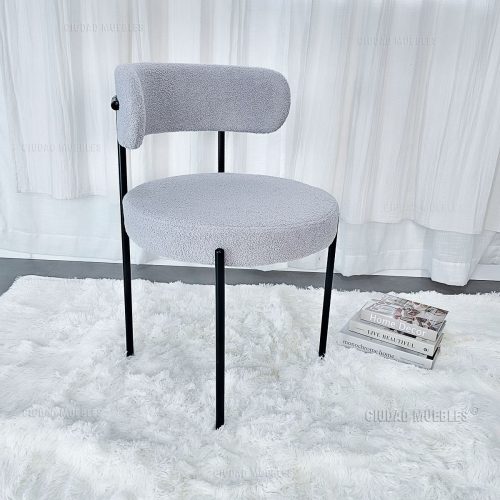 Silla Comedor Tapizada Tela Bouclé Gris Diseño Nórdico