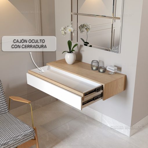 Recibidor Flotante Con Cajón Oculto Con Cerradura 90x18x36 CM