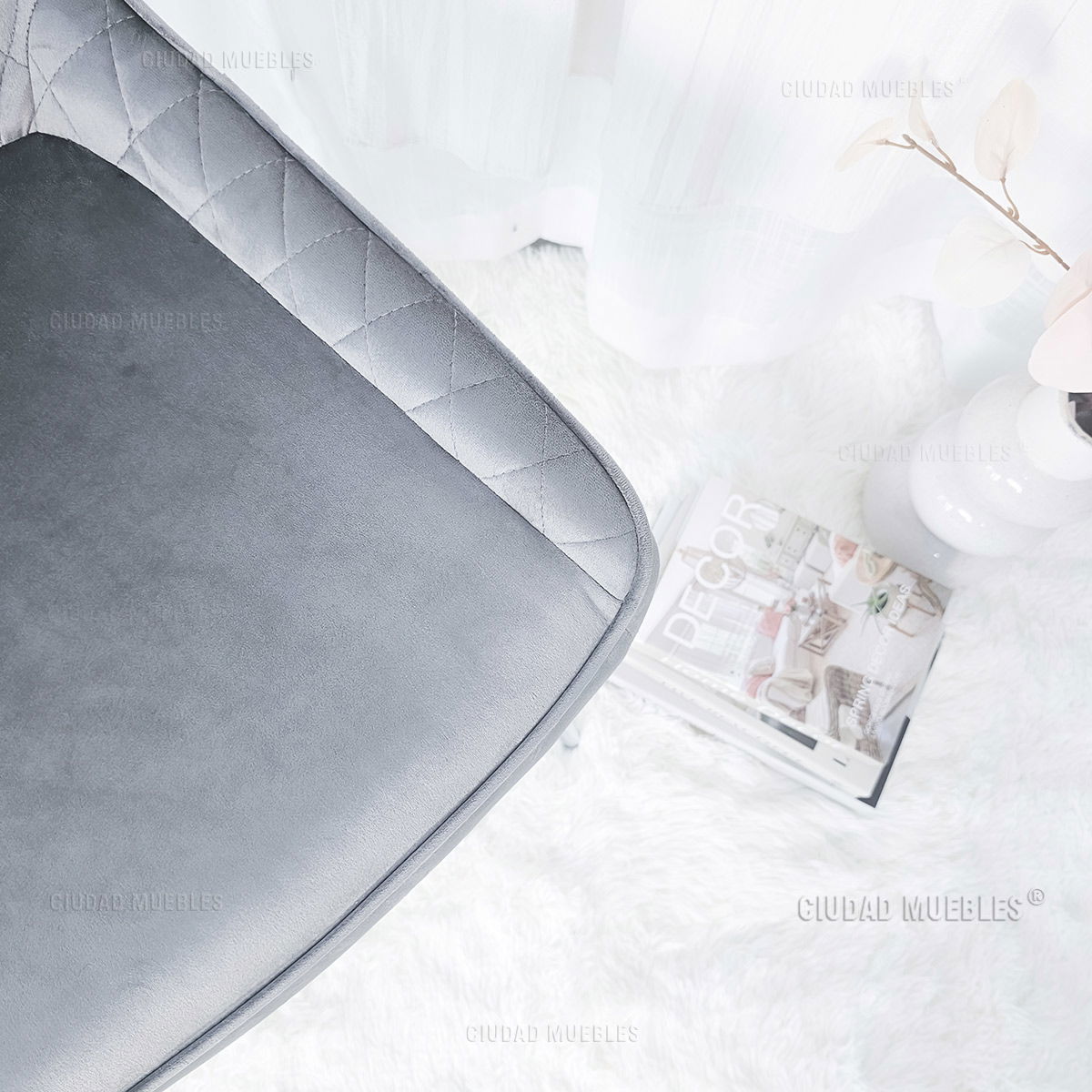 Silla Comedor Tapizada Terciopelo Gris Patas Cromadas - Imagen 9