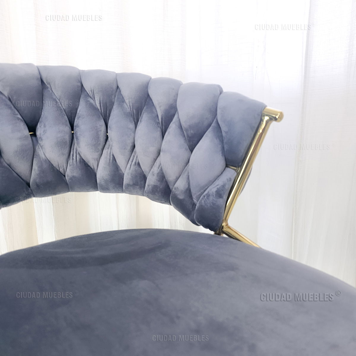 Banqueta Alta Giratoria Terciopelo Gris y Dorada - Imagen 8