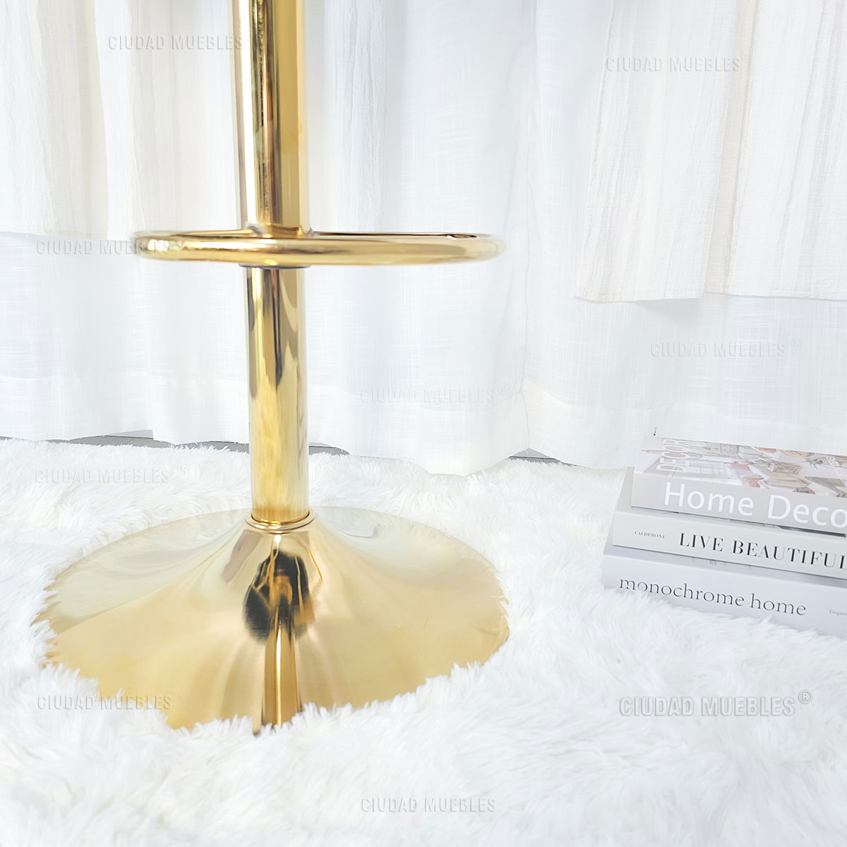 Banqueta Alta Giratoria Terciopelo Gris y Dorada - Imagen 6