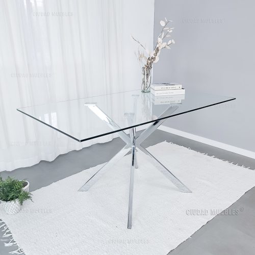Mesa Rectangular De Vidrio Con Patas Estrella 140 x 86 cm.