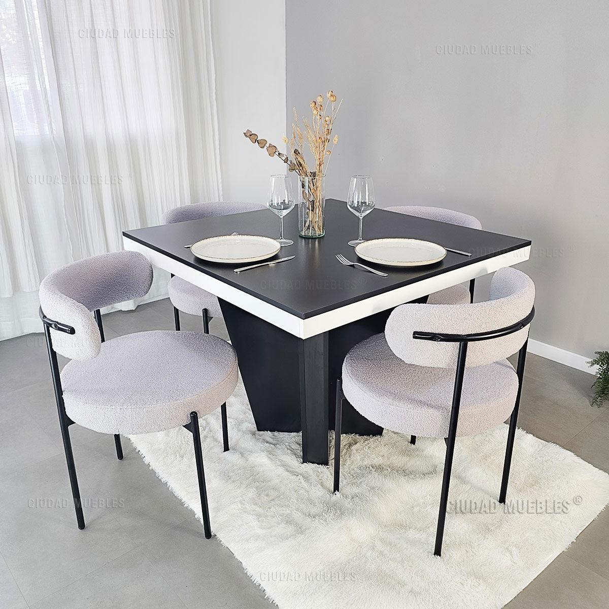 Silla Comedor Tapizada Tela Bouclé Gris Diseño Nórdico - Imagen 5