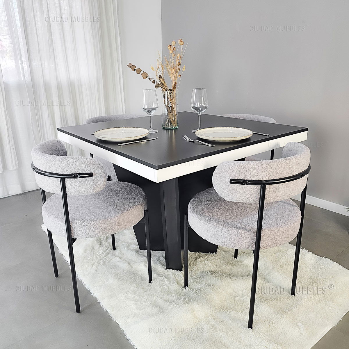 Silla Comedor Tapizada Tela Bouclé Gris Diseño Nórdico - Imagen 3
