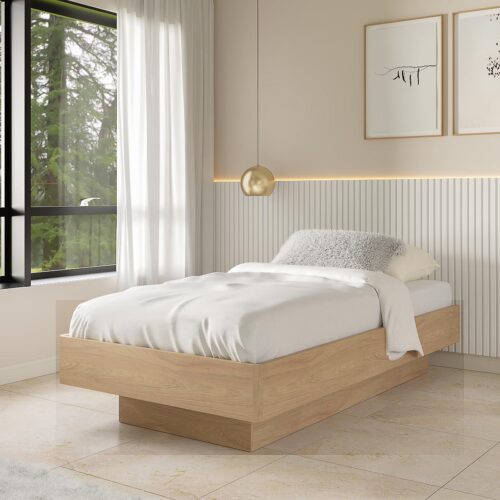 Sommier reforzado Halo color natural de melamina 25mm con bordes antigolpes a 45 grados.