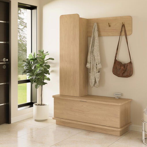 Mueble recibidor perchero con zapatero y asiento modelo Nube color madera natural 120cm de Ciudad Muebles