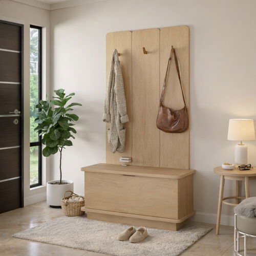 Imagen principal de Recibidor perchero con asiento 90cm en color natural