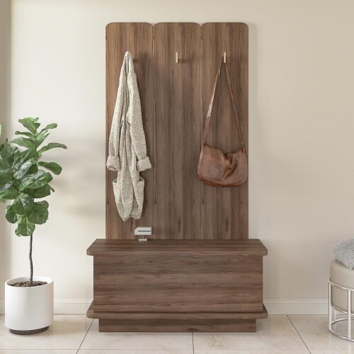 Imagen principal de Recibidor perchero con asiento 90cm en color nogal