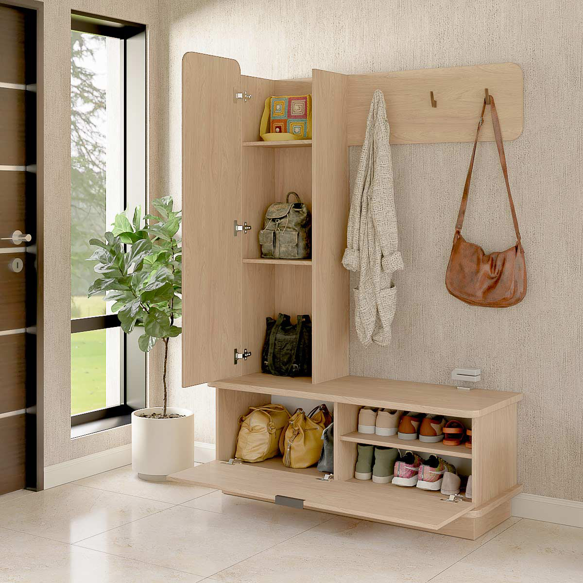 Mueble entrada Recibidor zapatero organizador abierto, modelo "nube" de Ciudad Muebles